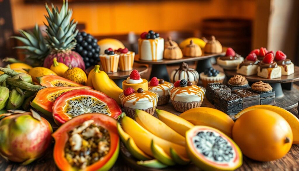 Exotische Früchte und Süßspeisen