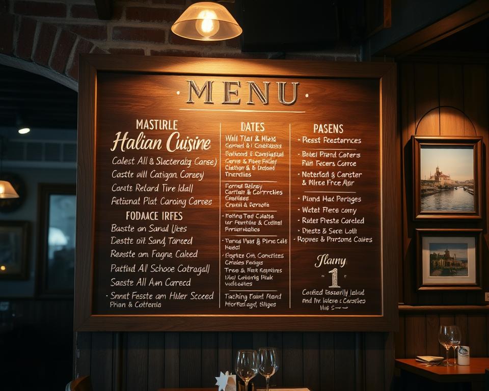 Speisekarte mit italienischen Gerichten