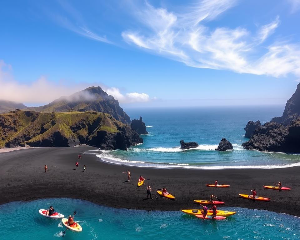 Wassersport am schwarzen Strand Madeira Wassersport am schwarzen Strand Madeira