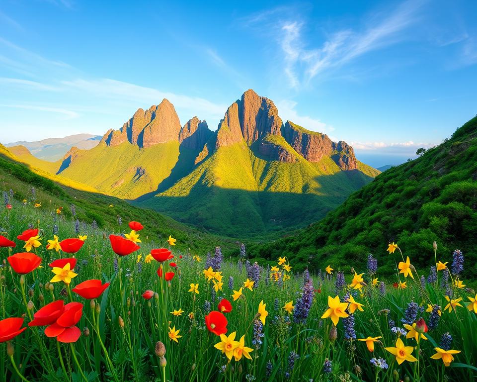 Wilde Blumen Madeira Berglandschaft